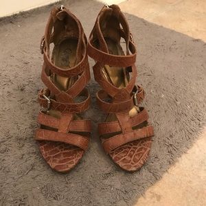 Carlos Santana Brown Strappy Heeled Sandals